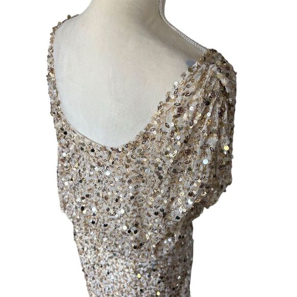 Aidan Mattox Gold Sequin Beaded Blouson Cocktail Dress Size 8 - Picture 3 of 7